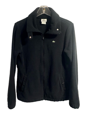 Lacoste Black Zip-Up Fleece Jacket with Green Crocodile Logo Size 44